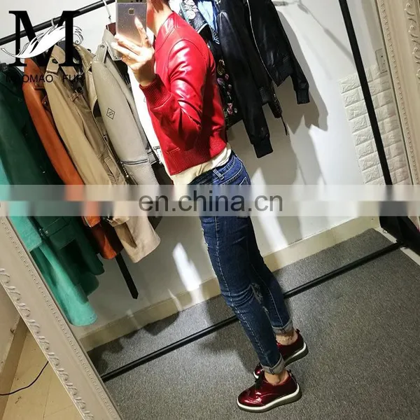 2017 Slim Red Leather Jacket Design Motorcycle Leather Ladies Short Jacket photo-4