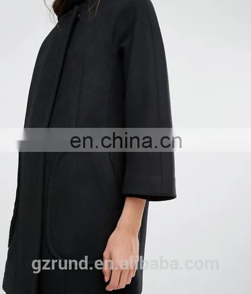 Autumn Winter Hot Sale Black Cool Fashion Women Coat, French Connection Harbour Cocoon Coat photo-3