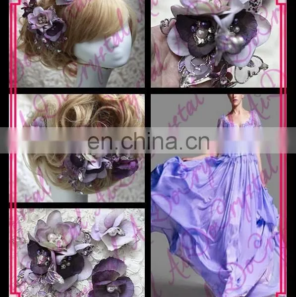 Aidocrystal Lilac Lace Flower Rhinestone Flower Headband Bridal Fascinators