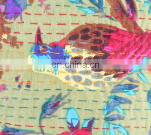 Indian Cotton Handmade Yellow Paisley Decorative Kantha Quilted Cotton Throw Pillow Cover Hand Stitched Kantha Cushion Cover photo-2