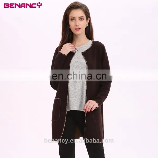 Classic Winter Outwear Thick Wool Cardigan Coat For Mature Women photo-2
