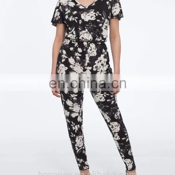 Latest Custom Printed Casual Jumpsuit Lily Floral Printed Sleeveless V Neck Jumpsuit photo-4