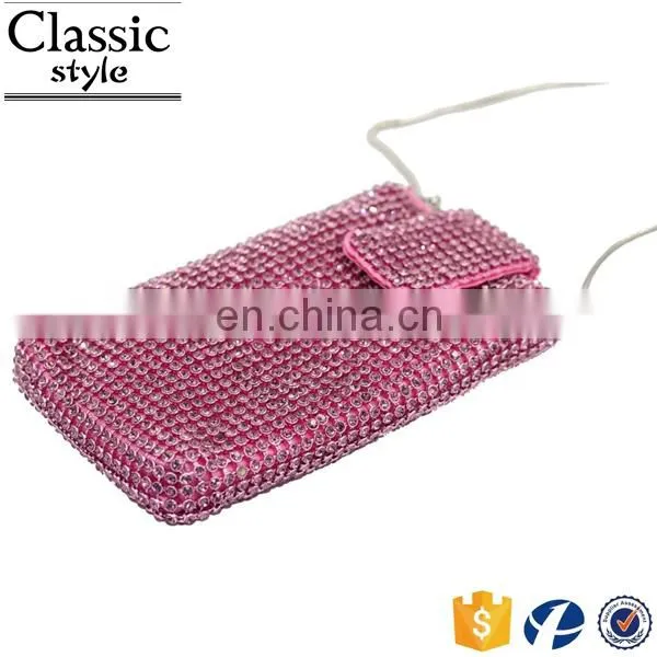 CR Europe Tast Passed Diamond Surface Long Snake Chian Rectangle Shaped Pink Color New Fancy Cell Phone Neck Hanging Bag photo-2