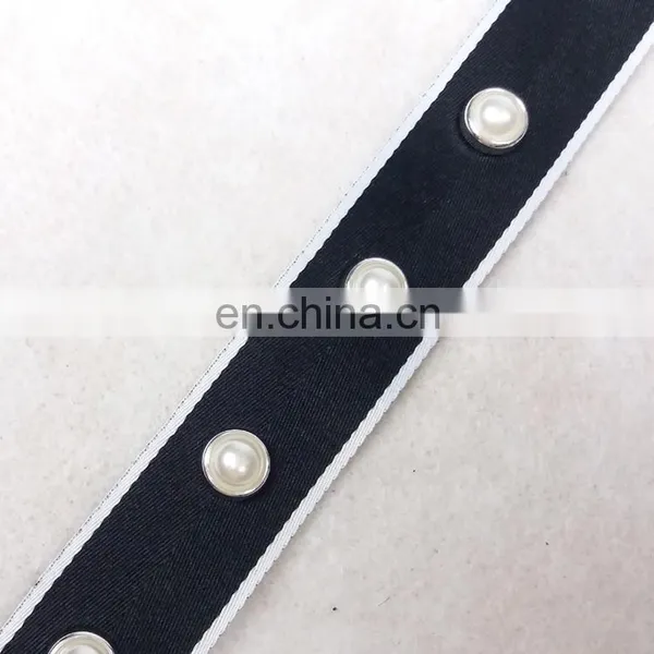 Hanmade Items Beaded Pearl Rivet Ribbon Trim for Dresses Decoration photo-4