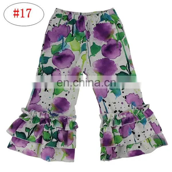 Girls Kids Printed Flare Pants Wide Leg Pants Icing Ruffle Trousers Solid Color 20colors 5 Size photo-5