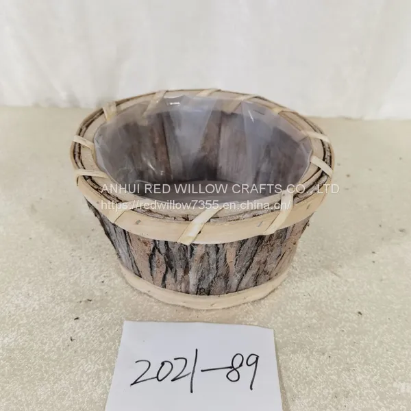 Wooden Design Garden Flower Pots Natural Tree Bark Planter