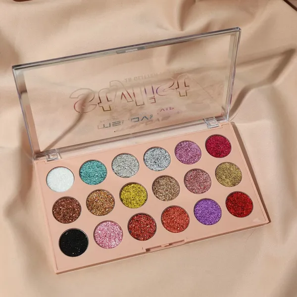 18 Makeup Glitter Color Palette Eyeshadow Customized Logo Duochrome Pressed Glitter Eyeshadow La Sombra De Ojos photo-5