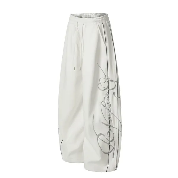 Letter Embroidery Striped Casual Pants for Women