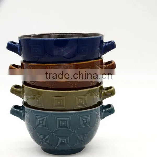 China Factory Cheap Wholesale Daily Use Ceramic Bowl With Two Handles