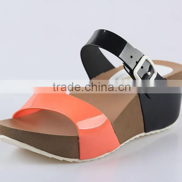 2015 Women Jelly PVC Slipper Shoes Stitching Color PU Wedge Sandals PU Wedges Shoes photo-6