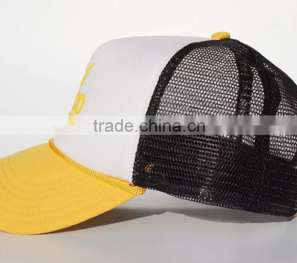 Yellow Polyester Foam Snapback Hat With String photo-3