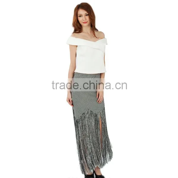 Long Tassels for Clothing Skirt Grey and White Checked 2 Pieces Twinset Dress Patterns Top Sweetheart Tight Dresses photo-3