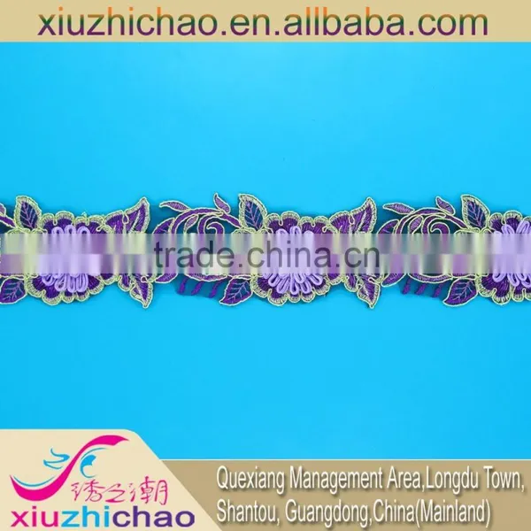 QX0053 Embroidery Handmade Lace Trimming African Organza Border for Girl Dresses