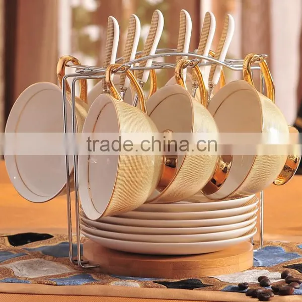 Gold color Bone China Tea Cup and Saucer Coffee Cup Set with Saucer and Spoon wedding gift