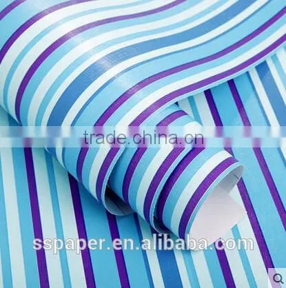 2016 Hotsale Self-adhesive Wallpaper Environmental Protection PVC Wallpaper/45cm *10m Blue Stripes Cotton Wallpaper Quality Choice photo-4
