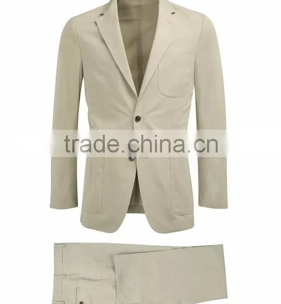 BESPOKE KHAKI PLAIN SUIT FOR MEN photo-3