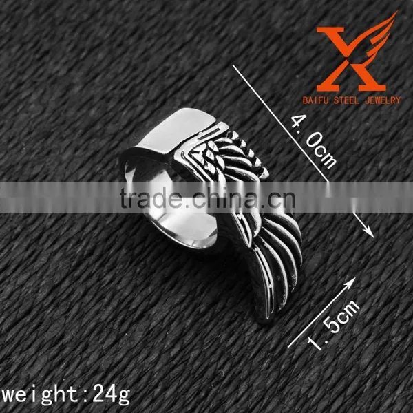In Stock Fashion Jewellry Cheap Wholesale New Design 2016 Wing Men's Stainless Steel Rings Jewelry photo-2