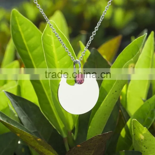316l Stainless Steel Round Plate Pendant With Decorate Zircon photo-3