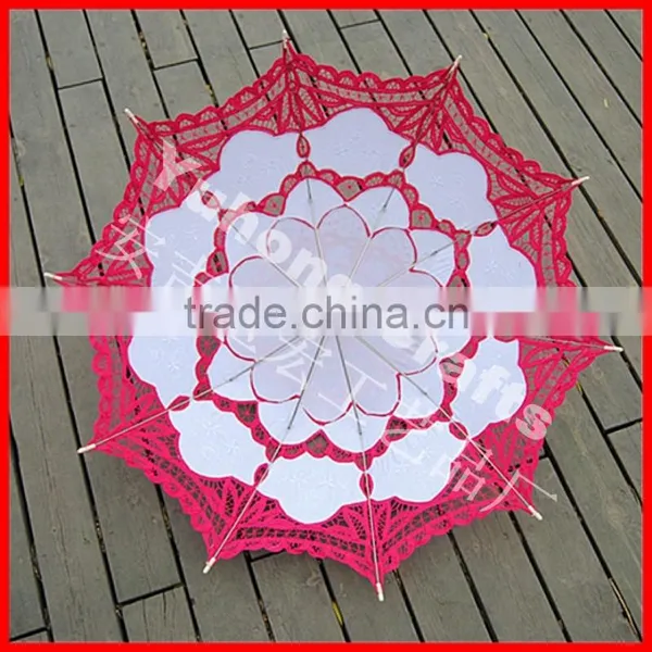 New Arrival Stock White and Rose Colors Victorian Lace Parasol photo-3