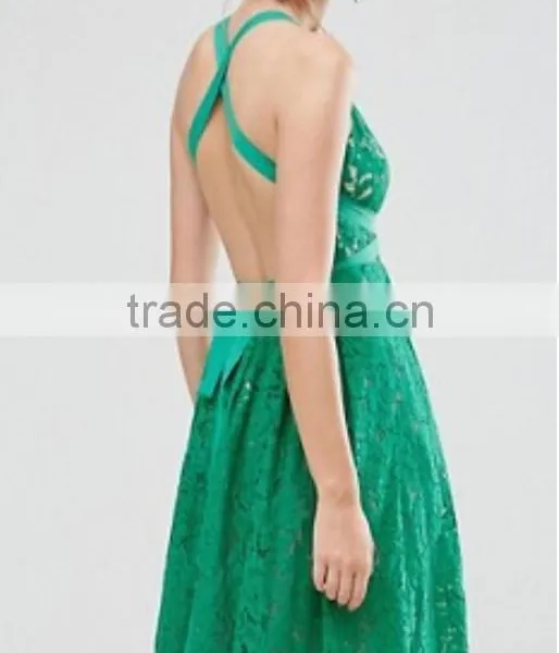Lace Clothing OEM Square Neck Box-pleat Skirt Prom Dress Fashion Design Midi Prom Dress photo-6