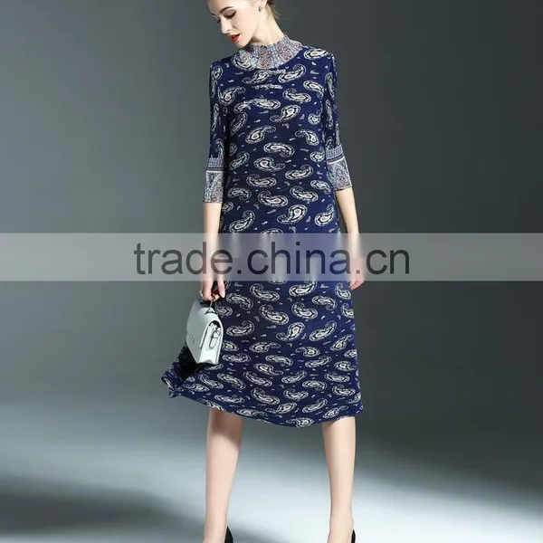 Ancient Printing High Neck Oversize Spring Dresses for Fat Lady photo-3