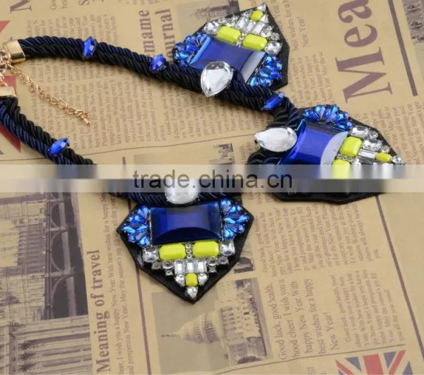 Fashion People Geometric Triangle Blue/yellow Gems Handmade Rope Chain Necklaces photo-3