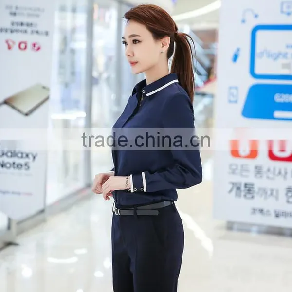 Custom High Quality Woman Clothes Fashionable Navy Blue Elegant Ladies Blouse Wholesale photo-2