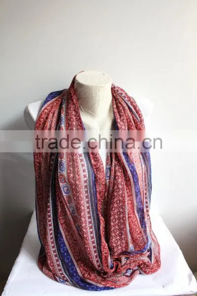 Boho Scarf, Tribal Infinity Scarf, Ethnic Scarf,Blue and Red Infinity Scarf, Women Accessories, Gift for Her photo-2