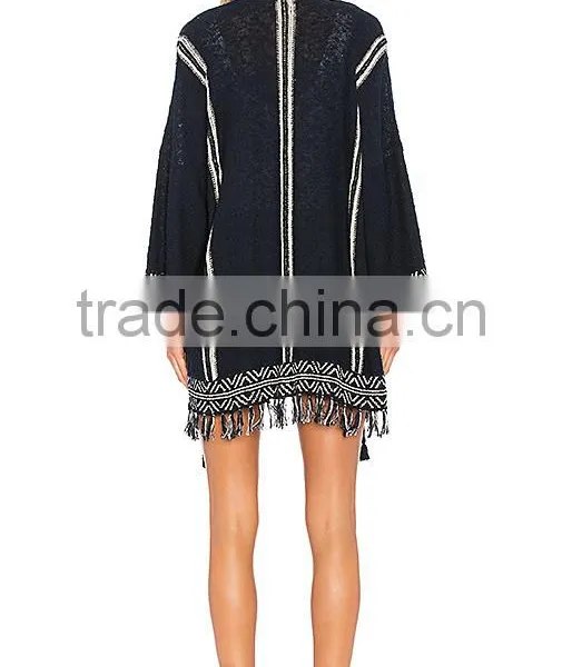 New Style Ladies Cotton Knitted Cardigan Long Sleeves Women's Cardigan With Fringe And Tassel Accents photo-3