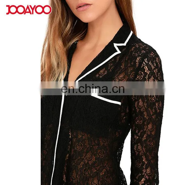 2017 New Sexy See Through Hollow Out Black Sheer Women Lace Tops Images of Ladies Casual Tops photo-4