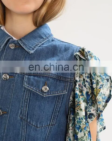 Lotus Leaf Sleeves Cheap Women Denim Jacket photo-5