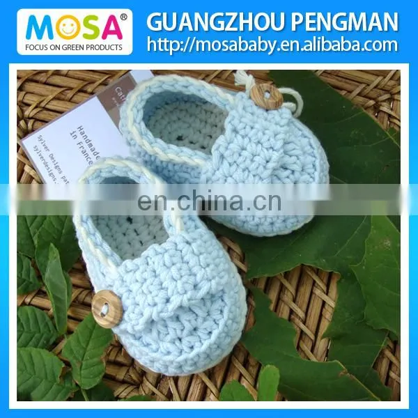 Wholesale Knitted Newborn Shoes ,Cotton Handmade Toddler Girl Booties ,Baby Mary Jane Shoes Slippers Sky Blue White