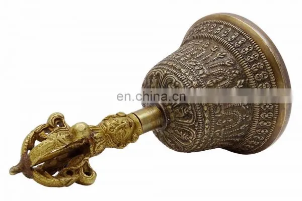 Indian Antique Tibetan Religious Brass Quality Bell Hand Vajra Dharma Objects Tibetan Buddhist Meditation Bell and Dorje Set photo-5