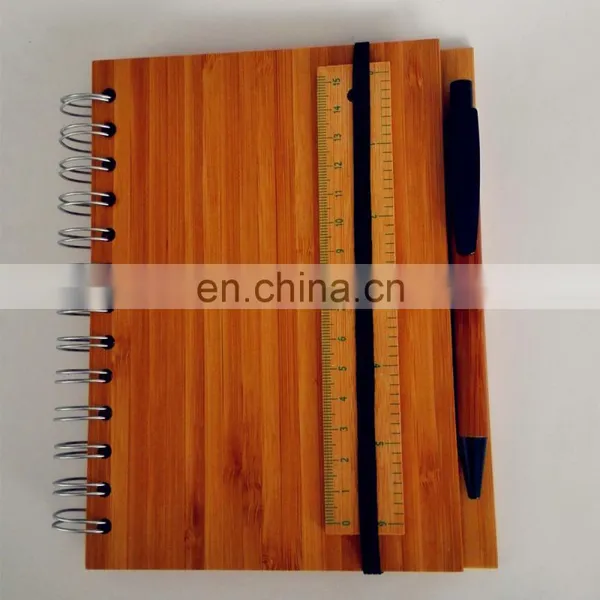 Natural Genuine Bamboo Spiral 70sheets Notebook Orgnizer Set With Bamboo Ball Pen and Ruler photo-2