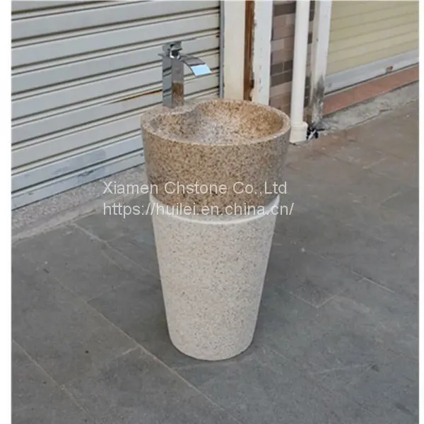 G682 Granite Pedestal Sinks,Yellow Granite Wash Basins, Nature Stone Bathroom Sinks photo-3