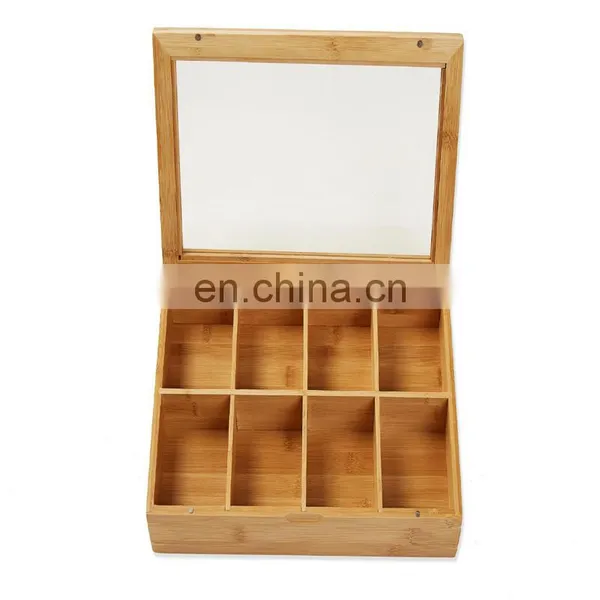 High Quality New Design Premium Bamboo Tea Box With Lid 8 Storage Sections Kitchen & Tabletop Storage Bins Pantry Organizer photo-3