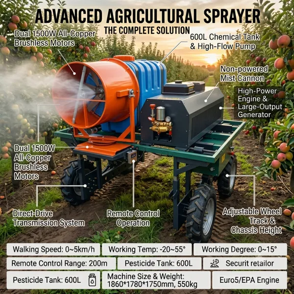 Intelligent Agricultural Fog Cannon Sprayer Robot With Remote Control System for Smart Farming and Dust Management