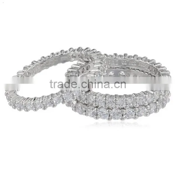 Three Sterling Silver Jewelry and Cubic Zirconia Stacking All-Around Wedding Bands photo-2