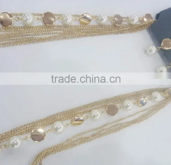 FASHION MULTI ROW CHAIN GLASS PEARL BEADED NECKLACE EARRING SET photo-3