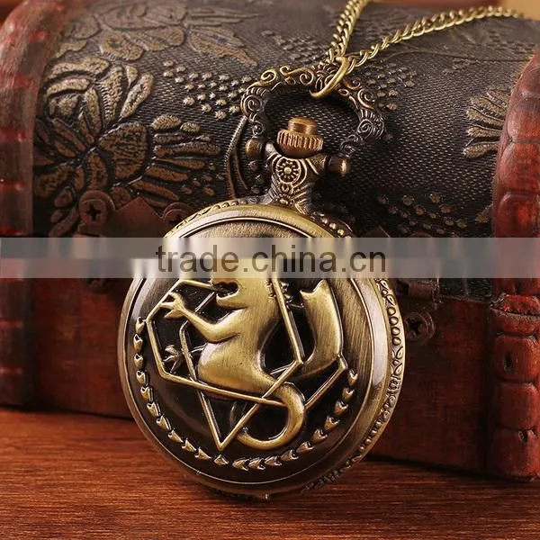 2016 China Classic Vintage Bronze Engraved Dragon Quartz Pocket Watch Pendent Chain Necklace Gift photo-5
