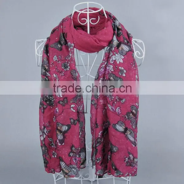 Popular Butterfly Flower Pattern Women Scarf Voile Scarves 180*90 Pashmina Muslim photo-3