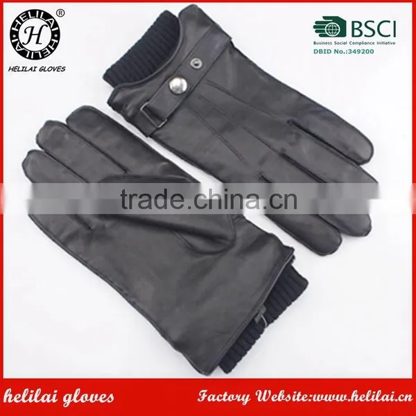 Helilai Customized Men Plain Warm Winter Black Leather Polyester Fur Linned Men Leather GLoves photo-3