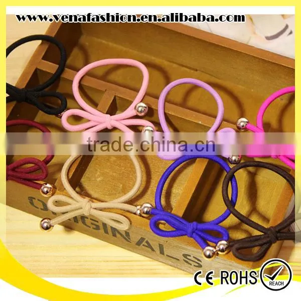 Small Quantity Knot Hair Bows Girls Elastic Hair Band With Beads photo-3