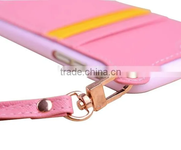 Ultra Thin pu Skin+tpu Dual Color Cellphone Pocket Leather Case for Iphone 6/6s With Hand Rope Supplier's Choice photo-4