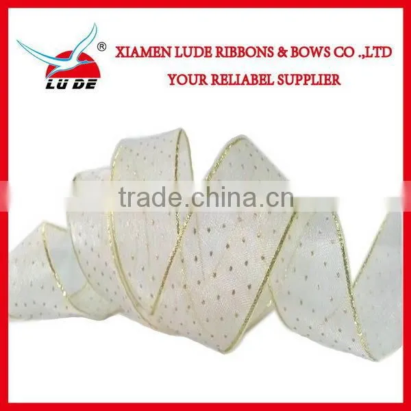New Design Gold Foil Printed Organza Ribbon photo-2