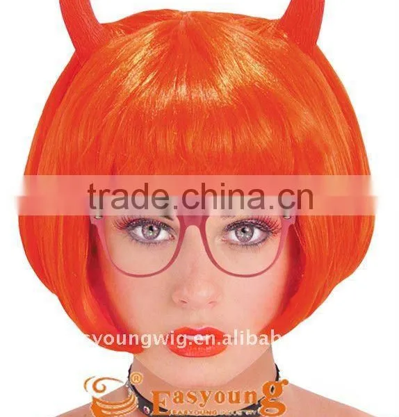 Halloween Festival Wigs for Kids With Horn,yellow Party Wigs photo-4