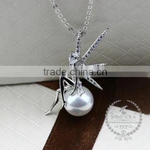 925 Sterling Silver Flower Fairy Pearl Creative Pendant Necklace Fashion Women Necklace Jewelry 6360456 photo-3