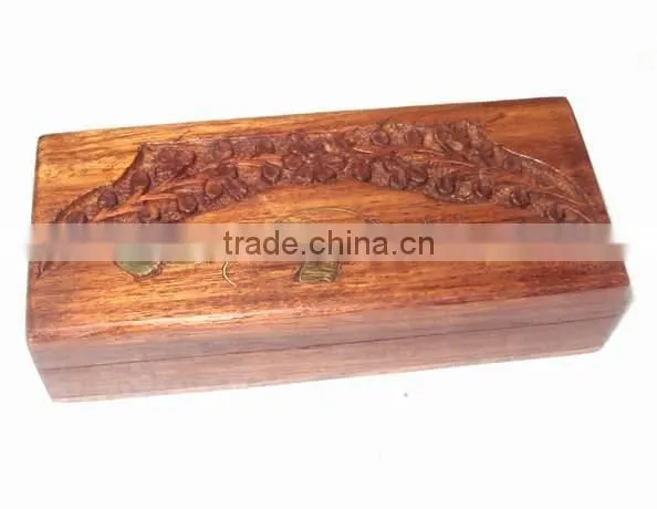 Wood Rectangularbrassinlay Wood Gift Storage Box, Wooden Carved & Brassinlay Box, Decorative Box, Wooden Storage Box photo-3