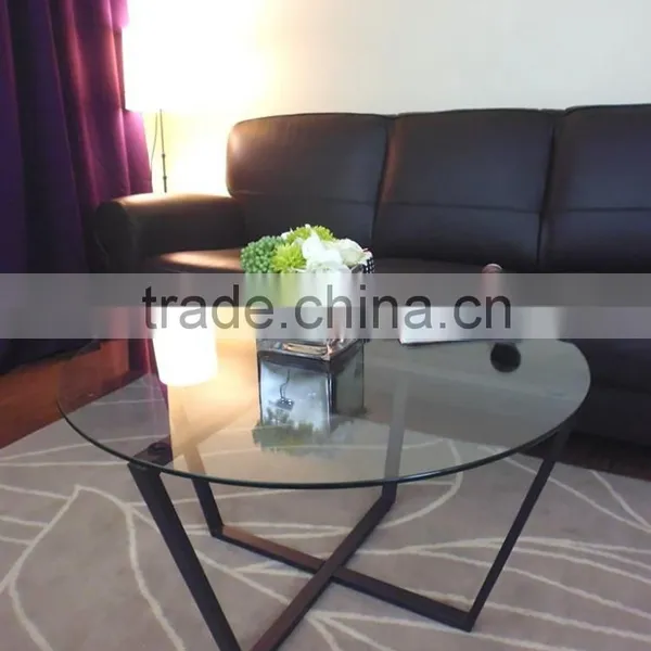 Made in China Metal Type Living Room Furniture Round Shape Glass Top Table With Folding Metal Frames photo-4