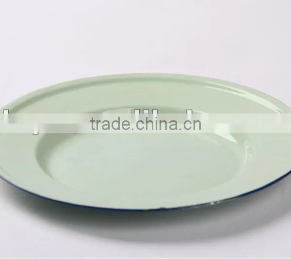 Yellow Cream Green Enamelware Cast Iron Soup Plates Plain photo-2
